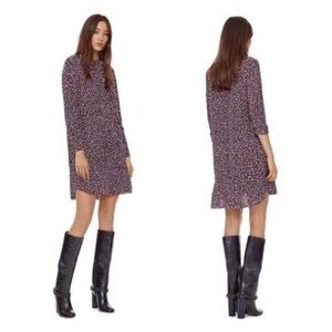 Tory Burch 100% Silk Confetti Patterned Dress Sz 12 Burgundy & Soft Gray